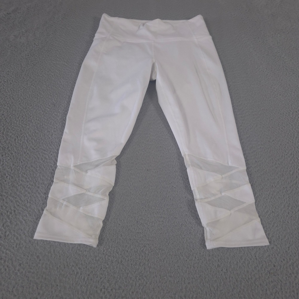 Athleta Leggings Womens Medium White Pura White Mantra Capri Mesh Lattice Detail
